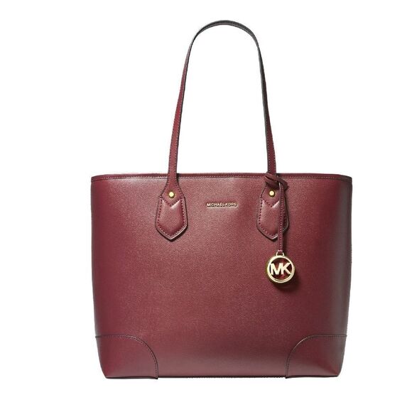 New! MICHAEL KORS Saylor Women's Large Dark Red Leather Tote Handbag Bag - Picture 1 of 6